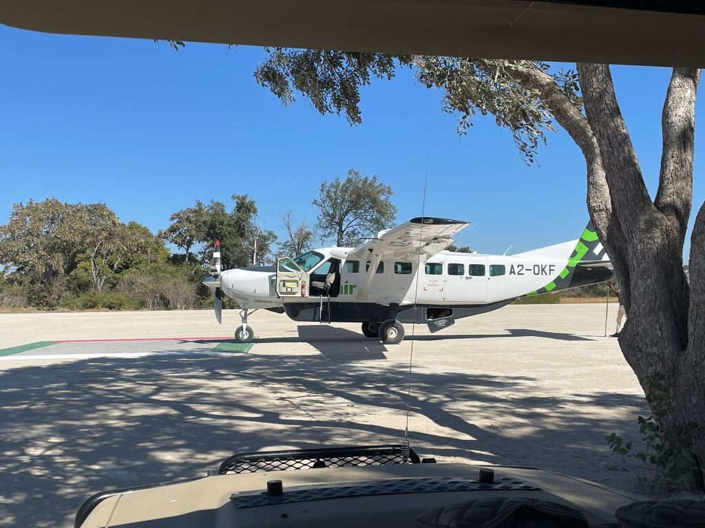 Botswana safari: Cessna caravan bush plane on airstrip